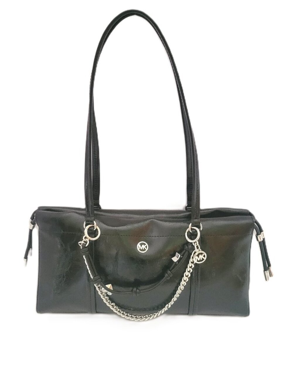 Michael Kors Matilda Small Cinched Shoulder Tote Handbag Black Faux Leather